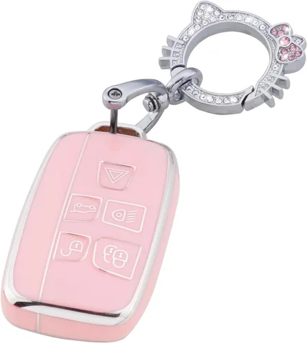 Vista 18 de Pangpai Funda para llavero rosa para Jeep, funda de protección de TPU suave con llavero brillante compatible con Jeep Grand Cherokee Renegade