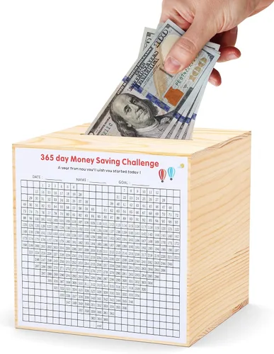 Vista 3 de Alcancía creativa para adultos con dinero real, caja de dinero de madera natural, solo puede salvar la alcancía que no se puede sacar