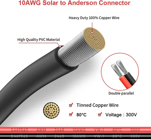 Vista 4 de ELFCULB Cable de panel solar de 10 AWG de 2 pies para conector Anderson 2, 6, 10, 20, 35, 50 pies, cable de extensión solar para estación de energía