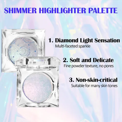 Vista 4 de Paleta de contorno de iluminador de brillo rosa morado, iluminador de cara camaleón, polvo iluminador de rostro, brillo de diamante, maquillaje