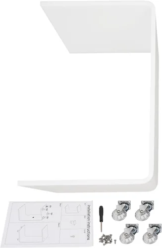 Vista 7 de Mesa auxiliar moderna de acrílico en forma de C con ruedas, mesa de noche con ruedas de 2 niveles para sala de estar, mesa auxiliar blanca lechosa