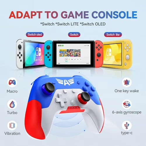 Vista 2 de FLIEEP Controlador de interruptor inalámbrico para Nintendo SwitchSwitch OLEDSwitch Lite con botón macro, función turbo de 3 niveles, vibración