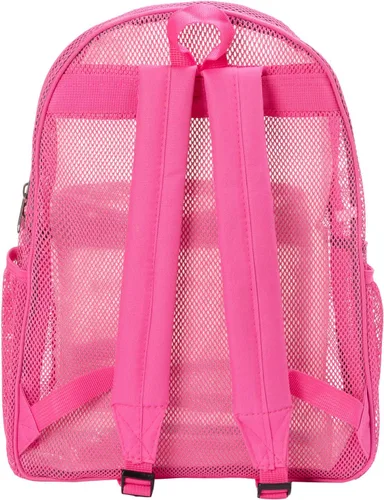 Vista 4 de K-Cliffs Mochila de malla resistente de calidad clásica para estudiantes, duradera, transparente, simple, mochila escolar de lujo, color rosa intenso