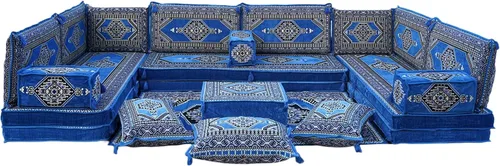 Vista 19 de arabicsofa Cojines de piso árabe en forma de U – Sofá tradicional Majlis con sofá otomano