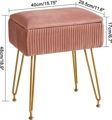 Vista 3 de YMYNY Taburete de tocador con almacenamiento, taburete otomano cuadrado, taburete de maquillaje multifuncional moderno para dormitorio, sala de Rosa