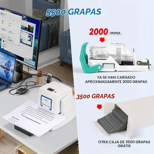 Vista 7 de Engrapadora eléctrica mejorada, capacidad de 65 hojas, velocidad de encuadernación y margen ajustable, engrapadora automática resistente que incluye
