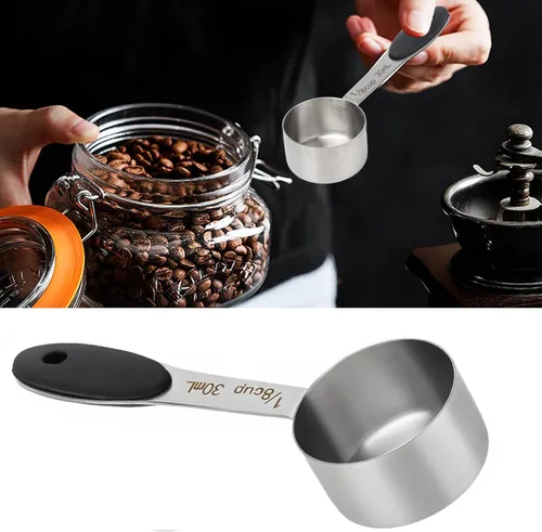 Vista 5 de Cuchara de café de 1/8 taza de 1.0 fl oz, taza medidora de café de acero inoxidable, cucharada de medición con mango cómodo, para café en grano