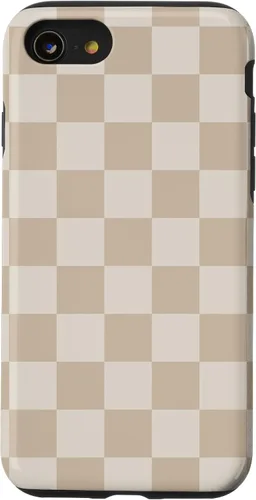 Vista 18 de iPhone 16 Vanilla Blanco café crema a cuadros ajedrez patrón clásico caso