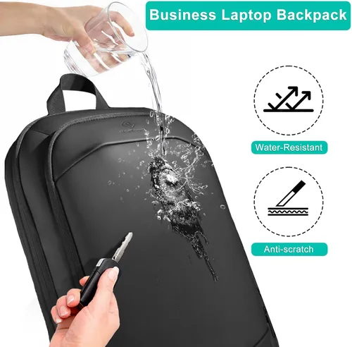 Vista 3 de hk Mochila de negocios para hombres de 15.6 pulgadas, delgada y expandible, impermeable, mochila de viaje para laptop, bolsa de trabajo ligera
