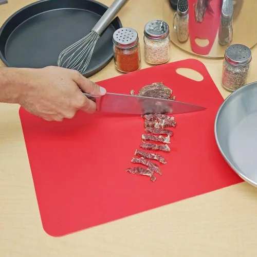 Vista 4 de Alfombrillas flexibles para tabla de cortar, juego de 4 hojas de plástico duradero para preparación de alimentos, antideslizantes y multicolor