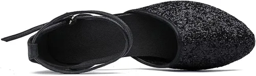Vista 4 de MSMAX Sandalias de baile latino para mujer con tacón medio y purpurina