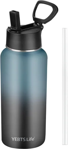 Vista 16 de Botella de agua aislada con popote, botella de agua deportiva de acero inoxidable aislada al vacío de 32 onzas, mantiene el frío y el calor, botella