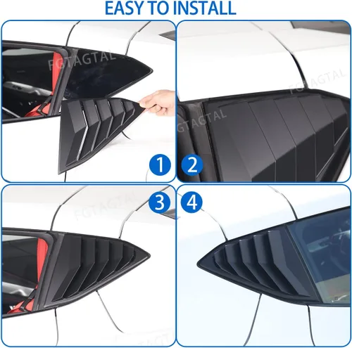 Vista 6 de Cubierta de rejilla para ventana lateral trasera compatible con Chevrolet Corvette C8 2020-2025, cubierta de moldura de persianas de ventana Mate