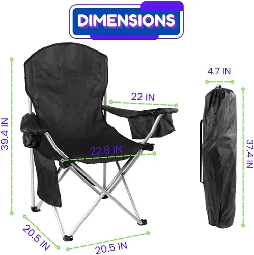 Vista 2 de EZONE Paquete de 2 sillas de campamento con enfriador de hielo integrado, silla portátil, bolsillo de almacenamiento, portavasos y bolsa