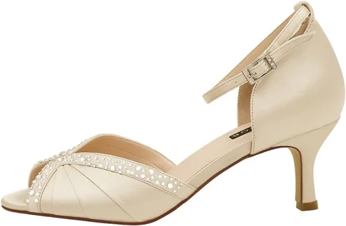 Vista 2 de ERIJUNOR Zapatos de baile de satén plisado con correa de tobillo y tacón bajo para mujer