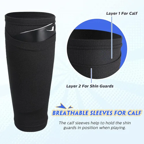 Vista 5 de Hicarer Espinilleras de fútbol, 4 pares de espinilleras flexibles de fútbol, soporte de rendimiento, soporte de poliéster con bolsillo para deportes