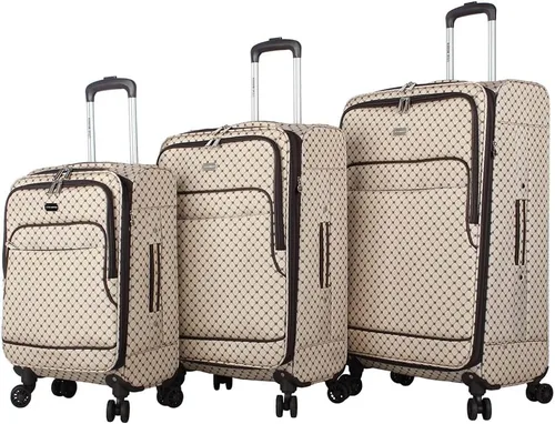 Vista 35 de Steve Madden Equipaje de diseñador, Chalet Gris Claro, Juego de maleta giratoria ligera expandible de 3 piezas - Juego de viaje