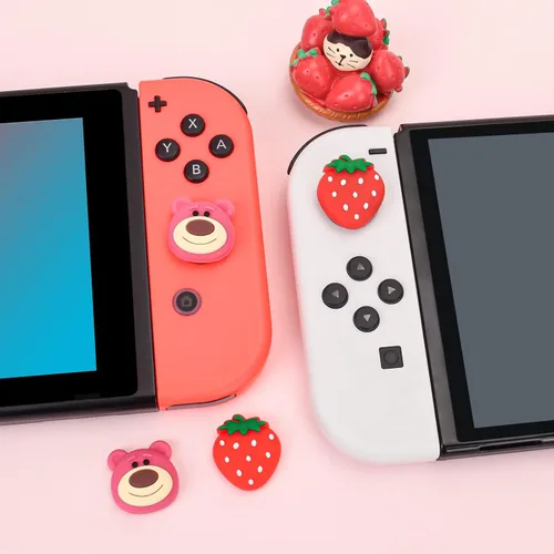 Vista 3 de DLseego Strawberry Bear - Tapas de agarre para el pulgar para Switch Lite Switch Switch OLED lindas tapas de silicona suave con botón de joystick