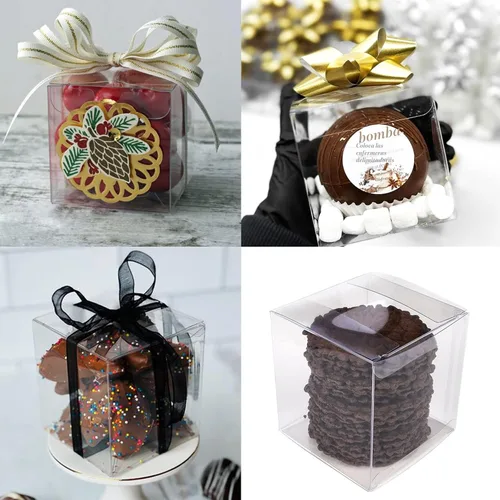 Vista 7 de XP-ART 30 PCS Cajas de Regalo Transparentes, 4 x 4 x 4 pulgadas, Cajas de Regalo Transparentes de Plástico para Bodas, Cumpleaños, Pascua, Día