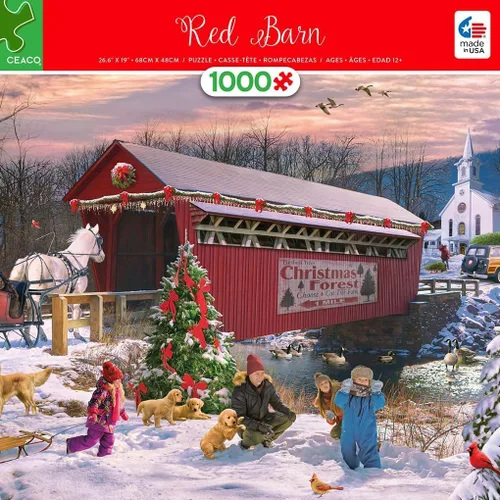 Vista 3 de Ceaco - Navidad clásica - Granero rojo - Rompecabezas de 1000 piezas