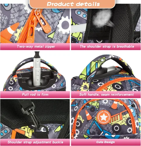 Vista 4 de MOHCO Mochila con ruedas de 16 pulgadas para niños y niñas