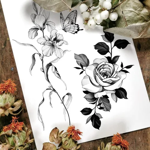 Vista 5 de Tatuajes temporales para mujer, sexy, muslo, pecho, hombro, estómago, flor grande, enormes tatuajes falsos, exquisitos y estéticos, diseñados por