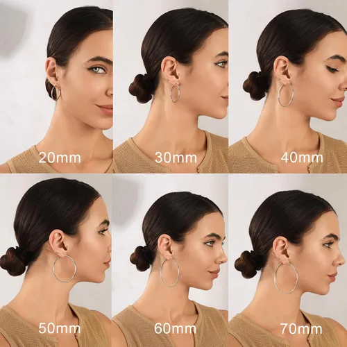 Vista 4 de Aretes de aro grandes de plata de ley de 0.079 pulgadas para mujer, aros de plata grandes hipoalergénicos, sin finos, finos y de gran