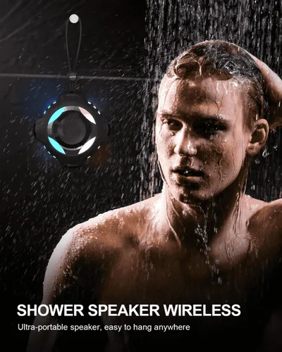 Vista 6 de Comiso - Altavoz impermeable con graves robustos, altavoz de ducha con luz dinámica, modo TWS, sonido HD fuerte, impermeable IP67, 2000mAh