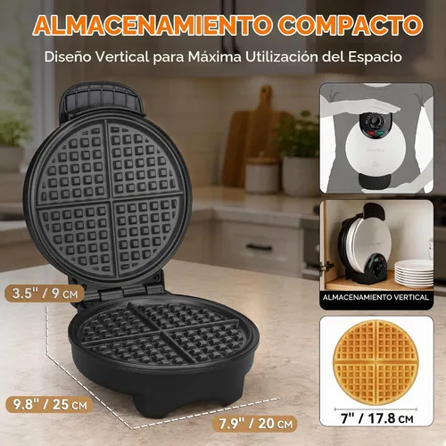 Vista 8 de Baker's Friend 7-Inch Classic Waffle Maker, Ceramic, Browning Control, 900W