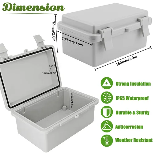 Vista 3 de Sunnyglade Caja de conexiones IP65 de plástico ABS, a prueba de polvo, impermeable, caja de conexiones universal duradera para proyectos eléctricos