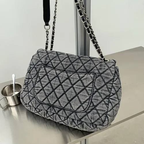 Vista 5 de Bolso casual de un hombro de moda retro de mezclilla a cuadros de diamante gris para mujer