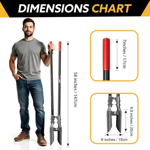 Vista 2 de Excavadora manual para postes de poste de alta resistencia, 58 pulgadas Long Fiberglass Handle with Scale,Sturdy Thick Carbon Steel Head,Non-slip