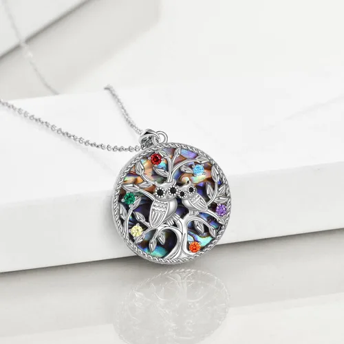 Vista 4 de ONEFINITY Collar de plata de ley con diseño de árbol de la vida, diseño de búho, regalo de joyería para mujer