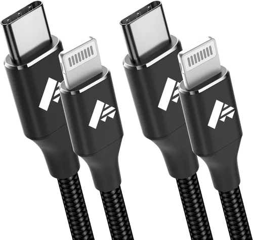Vista 8 de Cable USB C a Lightning de 3 pies, paquete de 2 cables USB C para iPhone, certificado MFi, trenzado, tipo C, cable de carga rápida, compatible