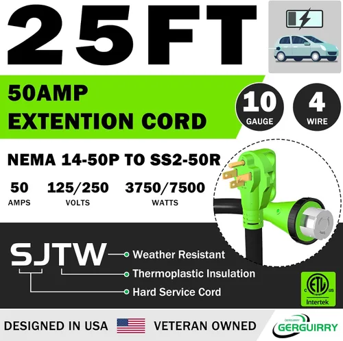 Vista 4 de Cable de alimentación de extensión RV de 50 amperios, cable generador de 25 pies con organizador de cables UL Listed, NEMA 14-50P to SS2-50R Twist
