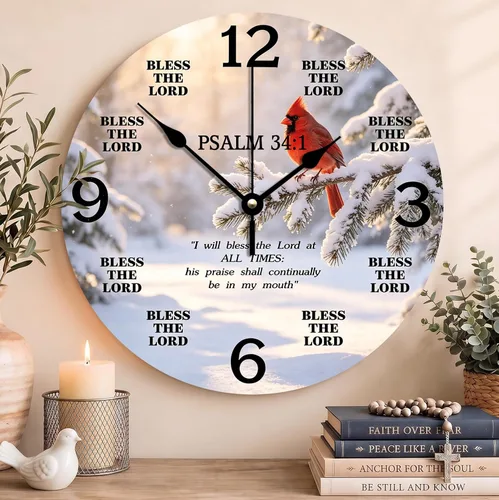 Vista 66 de Reloj de pared con versículo bíblico, con cita religiosa, reloj de madera, texto inspirador cristiano, reloj de madera rústico personalizado