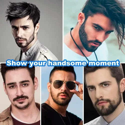 Vista 7 de Barba falsa de cabello 100 % humano, barba facial negra, cabello humano realista, cabello facial atado a mano, encaje invisible, bigote falso