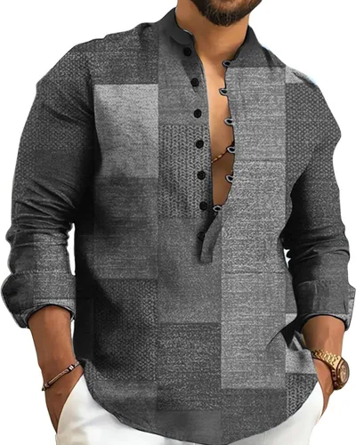 Vista 6 de Kubsid Mens Henley Shirts Casual T Shirt Long Sleeve Banded Collar Button Down Vintage Beach Tops