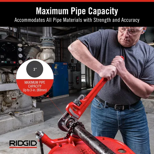 Vista 3 de RIDGID 31030 - Llave de tubería recta de servicio pesado, llave de fontanería resistente de 24 pulgadas con hilos autolimpiantes y mordazas