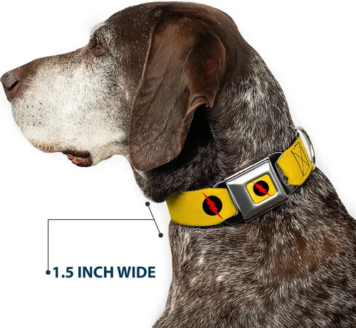 Vista 7 de Buckle-Down Collar de perro con hebilla de cinturón de seguridad, logotipo de flash reverso, amarillo dorado, negro/rojo, 1 pulgada de ancho, se