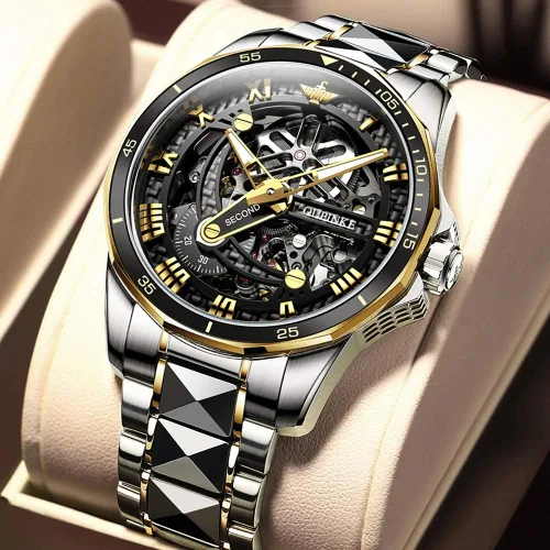 Vista 4 de OLEVS Luxury Automatic Self-Wind Watches for Men, Large Face Tungsten Steel Men's Mechanical Watch with Two Tone Band, 50M Waterproof, Sapphire