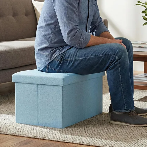 Vista 7 de HOZEON 3 Pack 15.7 x 9.8 x 9.11 Inches Folding Storage Ottoman, Blue Rectangle Footrest Seat, Multifunctional Foot Stool for Living Room, Office