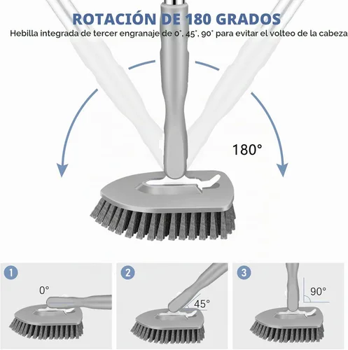 Vista 3 de SetSail Cepillo de ducha 3 en 1 para azulejos con mango largo ajustable y 3 cabezales de cepillo de repuesto desmontables para limpiar baño, paredes