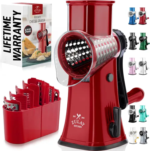 Vista 20 de Zulay Kitchen Rallador Rotativo de Queso de 5 Cuchillas Rallador de Queso - Rallador de Queso Manual de Manivela con Succión Reforzada y 5 Tambores