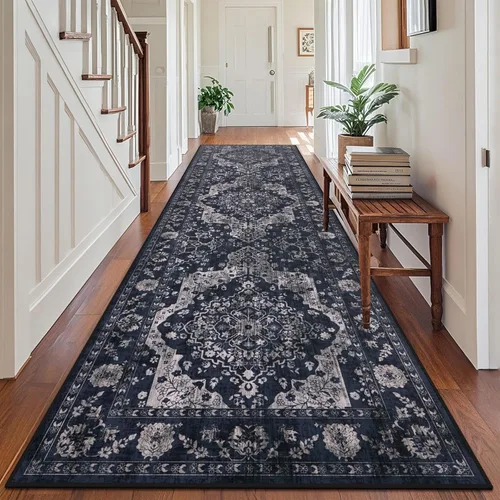Vista 32 de nesrt Alfombra bohemia lavable de 2 x 10 pies, suave, antideslizante, extra larga, alfombra de cocina, color negro, vintage, geométrico, camino