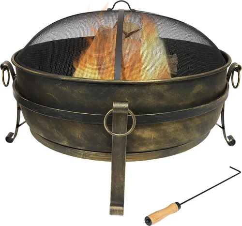 Vista 10 de Sunnydaze - Fogata grande de 34 pulgadas para exteriores - Cuenco de fogata que quema leña para exteriores con pantalla contra chispas, atizador