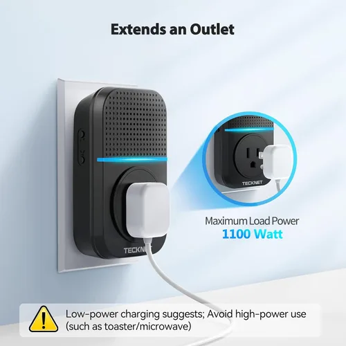 Vista 2 de TECKNET Timbre inalámbrico, timbre de puerta enchufable, timbres de puerta impermeables IP66, timbre de puerta inalámbrico sin cable de 1300 pies