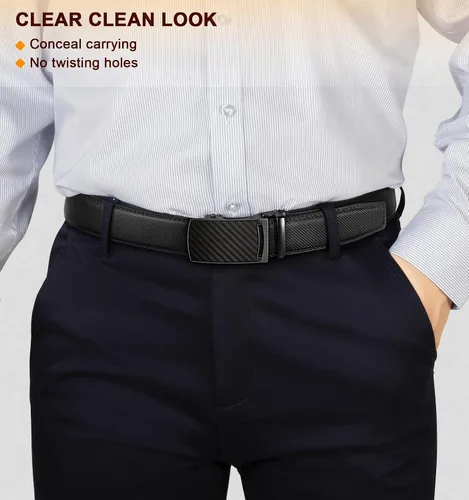 Vista 7 de KEMISANT Cinturón para hombre, correa de trinquete deslizante de cuero genuino para regalo para hombre, pantalones de vestir Oxford, tamaño ajustable