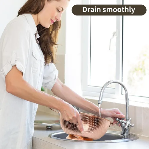 Vista 6 de Colador de 3 cuartos de galón con asa, colador de metal para alimentos para fregadero de cocina, olla de pasta para fideos, verduras y frutas, acero