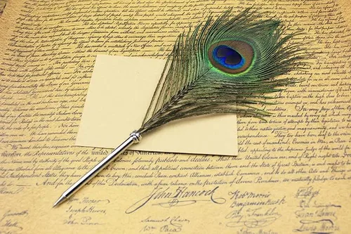 Vista 4 de Juego de bolígrafos de plumas de pavo real, bolígrafo de plumas de escritura vintage como regalo de cumpleaños y Navidad para todos